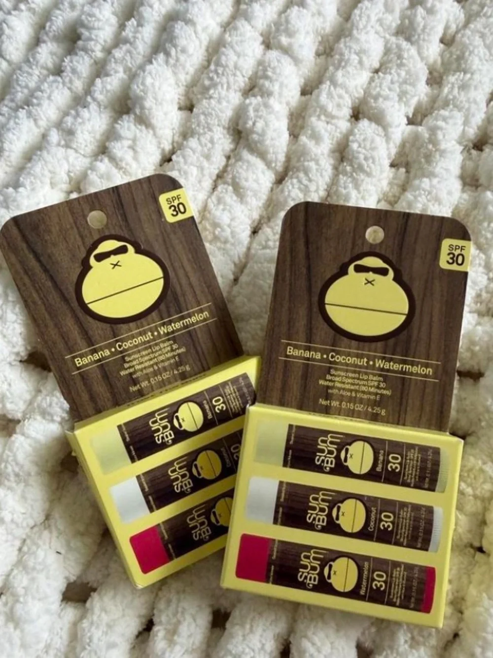 Sun bum sunscreen lip balm SPF 30 Banana Coconut Watermelon Lip Balm Trio NEW!